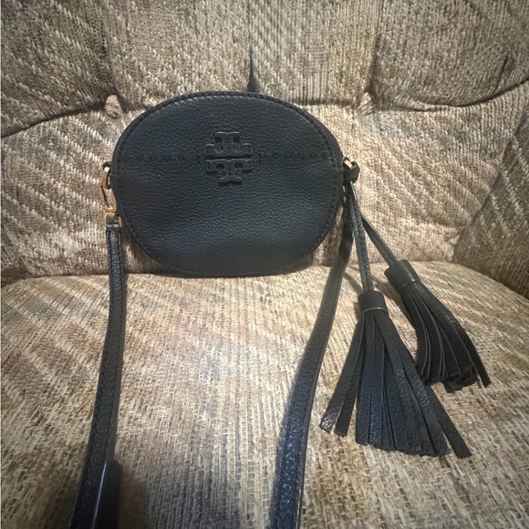 Tory Burch Handbags - Tory Burch Black Pebbled Leather Crossbody with Tassels